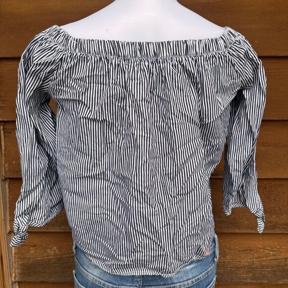 Active USA Off the Shoulders Striped Blue White Jump Ship Top Size M - Picture 4 of 9